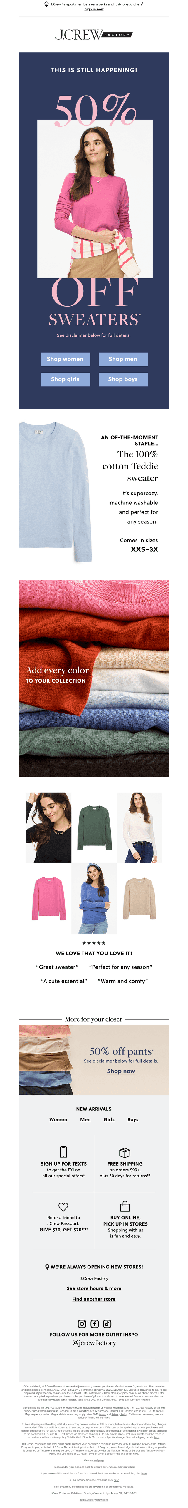 STILL GOING: 50% OFF 100% COTTON SWEATERS!
