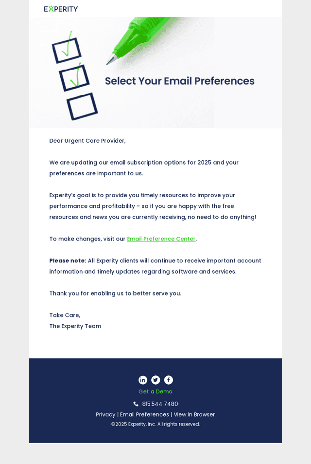 Update Your Email Preferences Email