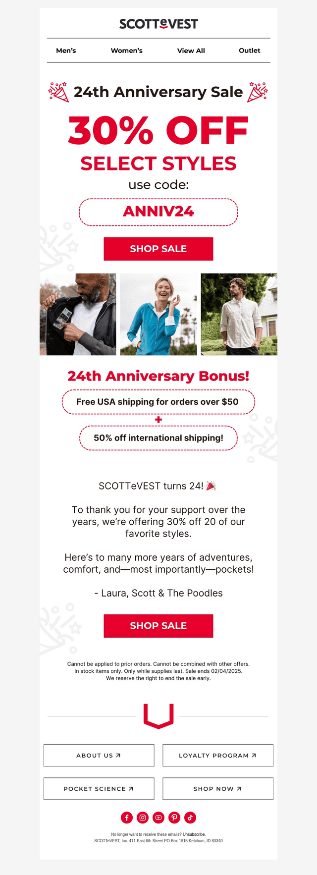Scottevest email from Sat, Feb 1, 2025