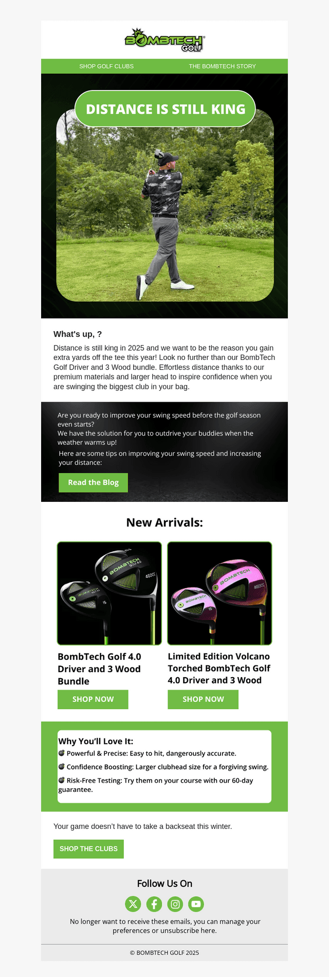 BombTech Golf email from Tue, Feb 4, 2025