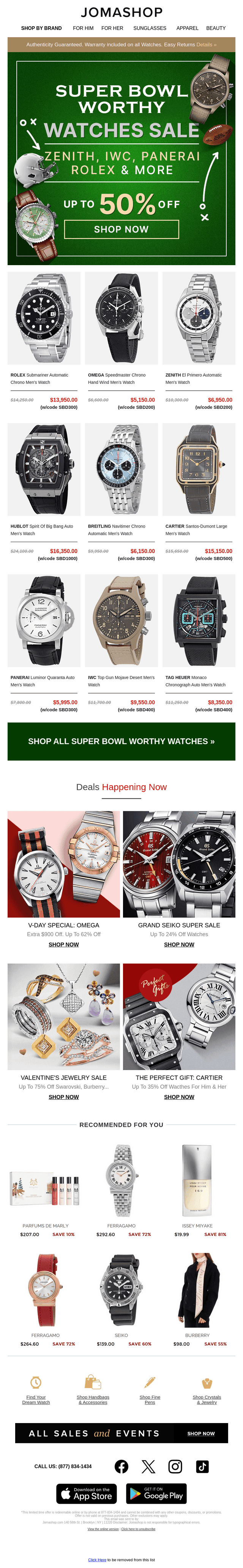 Jomashop email from Tue, Feb 4, 2025