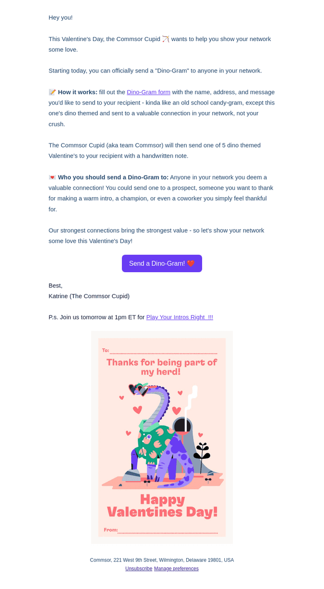 The Commsor Cupid is sending Dino-Grams to your network!