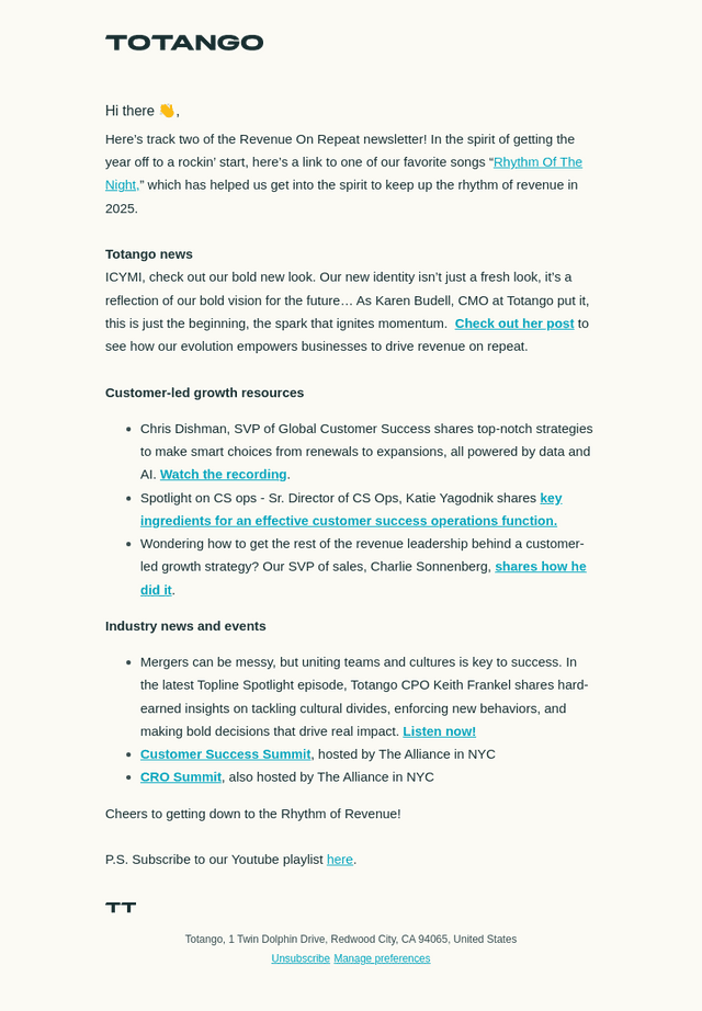 Totango email from Thu, Feb 6, 2025