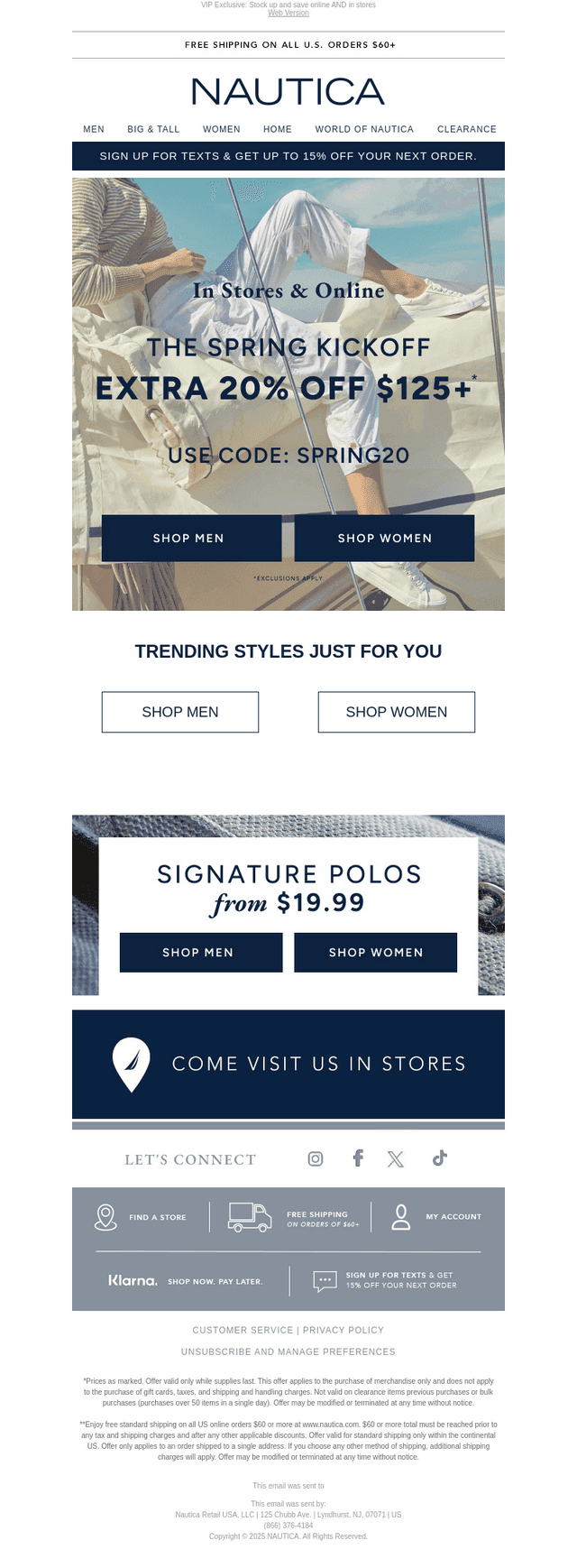 Spring Kickoff: 20% Off $125 + $19.99 Polos