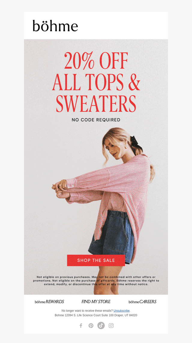 🚨20% OFF ALL TOPS + SWEATERS!