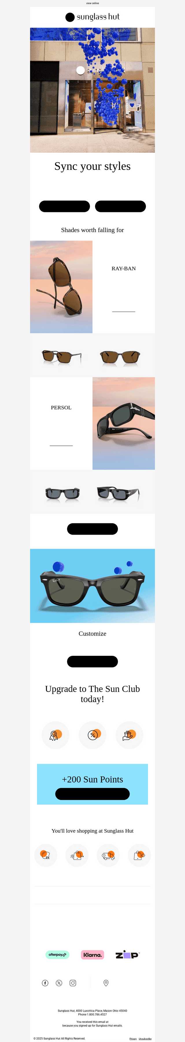 Sunglass Hut email from Fri, Feb 7, 2025
