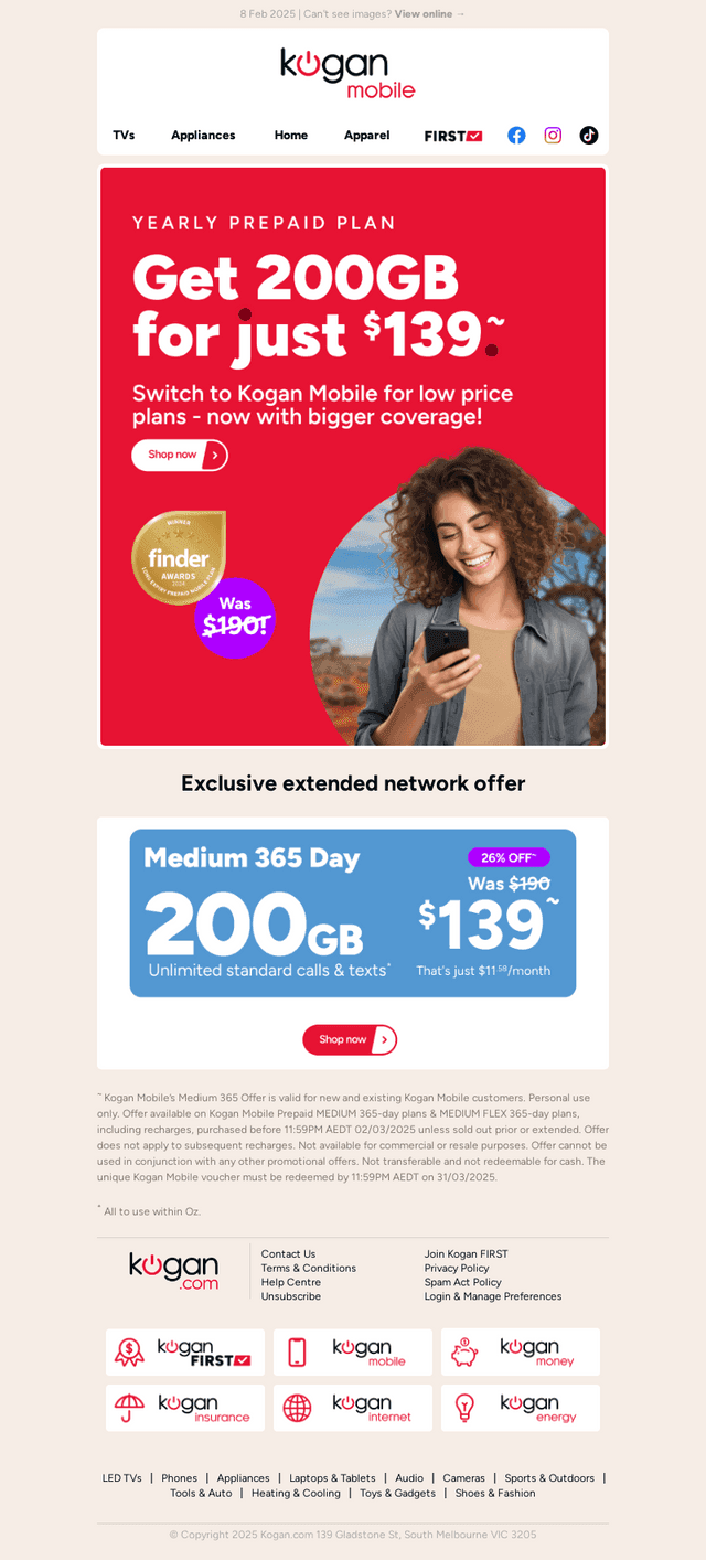 200GB yearly prepaid plan JUST $139 📱 Now with DOUBLED network coverage!
