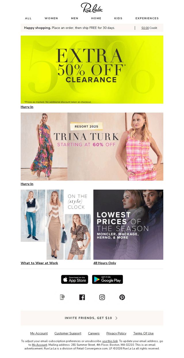 CONGRATS! EXTRA 50% Off Clearance is yours.