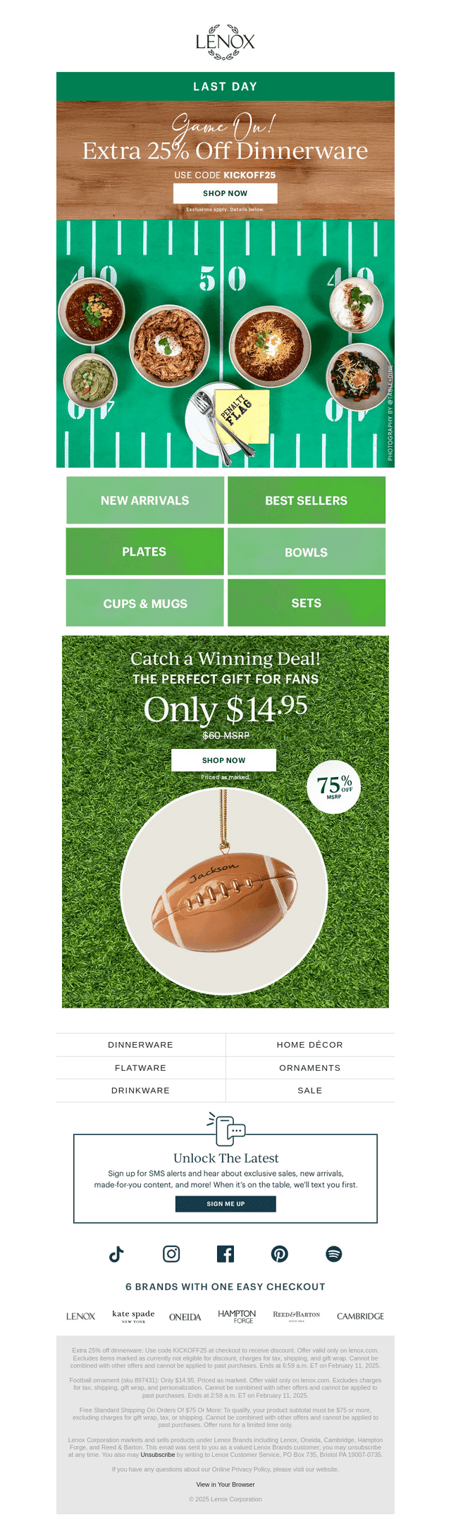 In the End Zone: 25% Off 🍽️