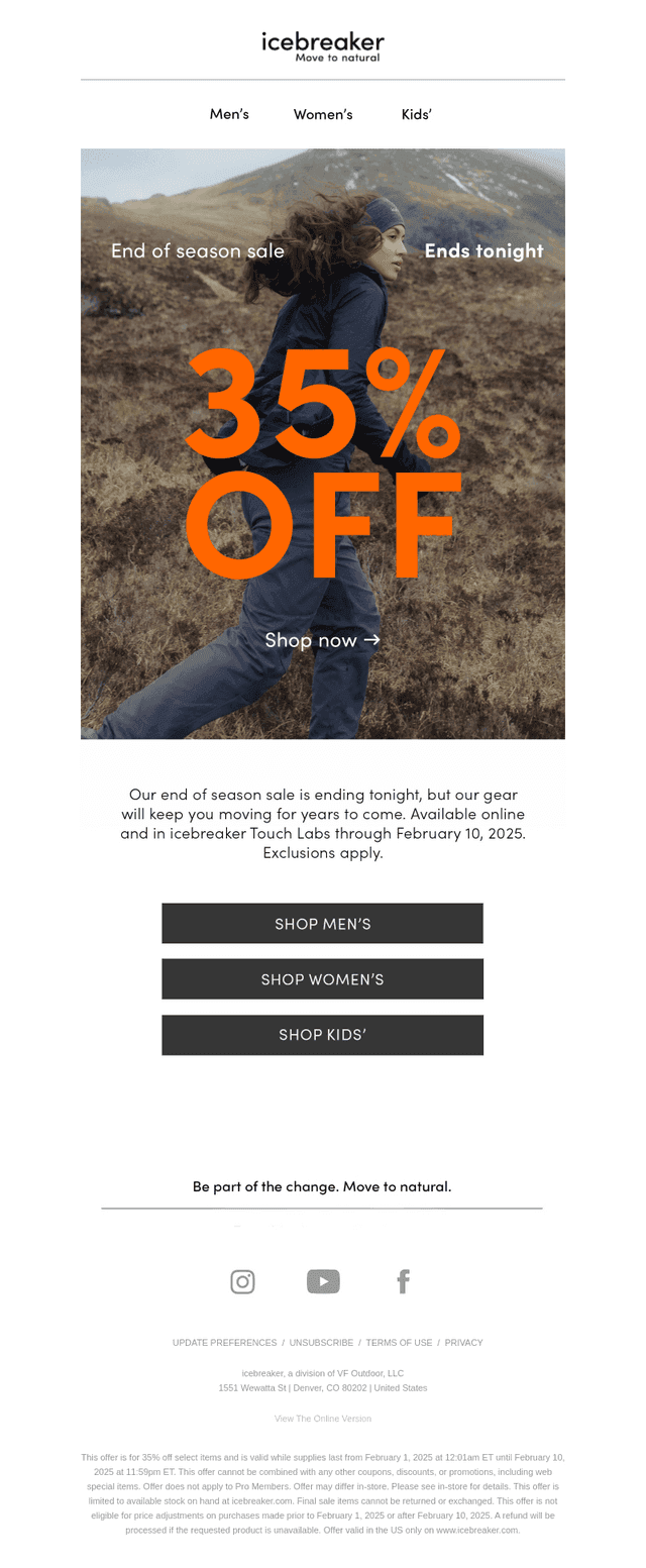 35% off ends tonight