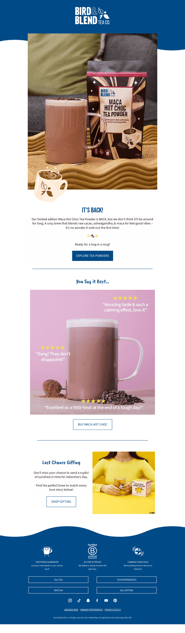 Bird & Blend Tea Co. email from Mon, Feb 10, 2025