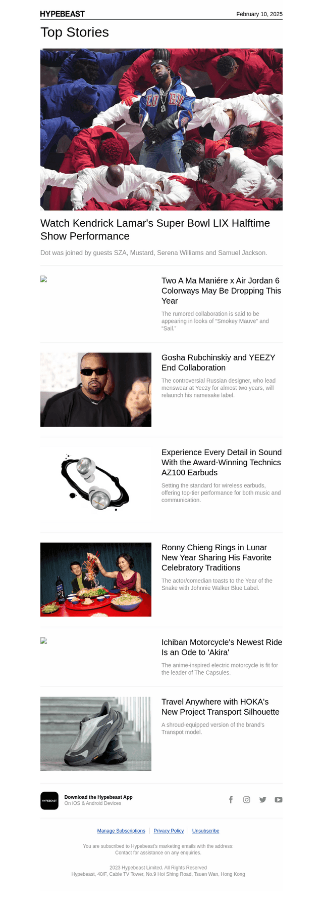 HYPEBEAST email from Mon, Feb 10, 2025