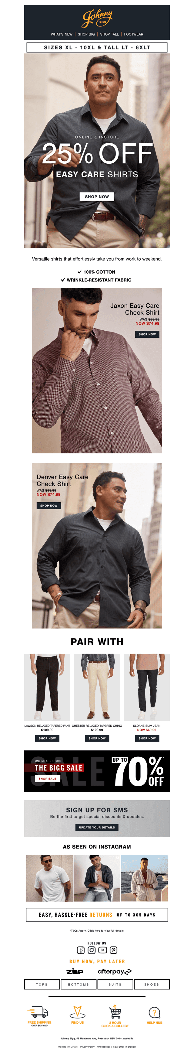 25% Off Easy Care Shirts