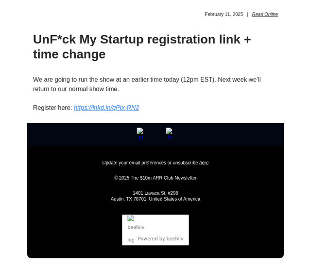 UnF*ck My Startup registration link + time change