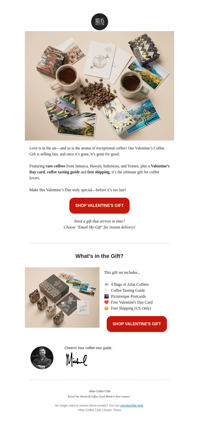 Atlas Coffee Club email from Tue, Feb 11, 2025