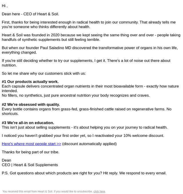 A message from Heart & Soil's CEO