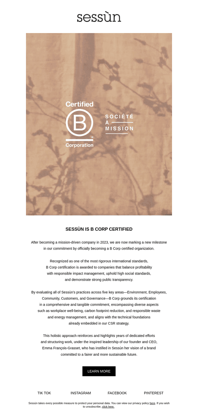 Sessùn is B Corp certified