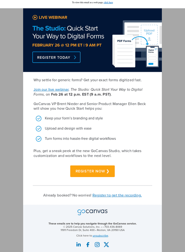 GoCanvas email from Thu, Feb 13, 2025