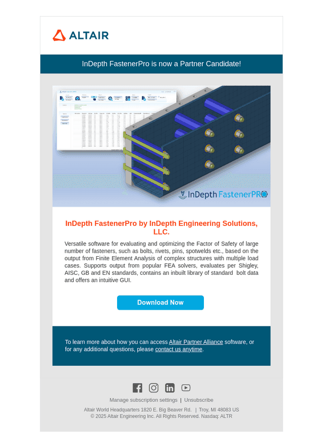 InDepth FastenerPro by InDepth Engineering Solutions, LLC.   is now on the Partner Candidate Program