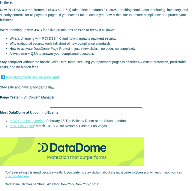 Join AWS & DataDome for easy PCI DSS compliance