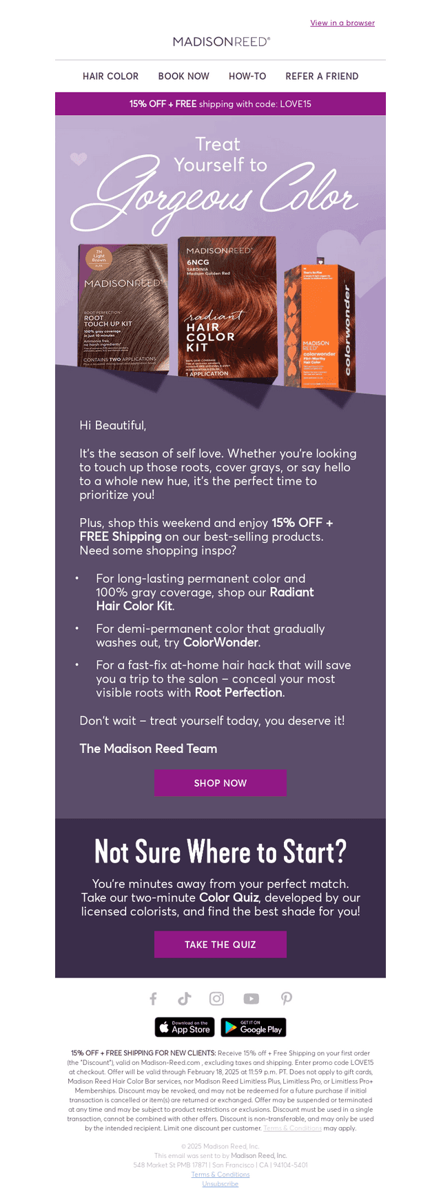 Madison Reed email from Fri, Feb 14, 2025