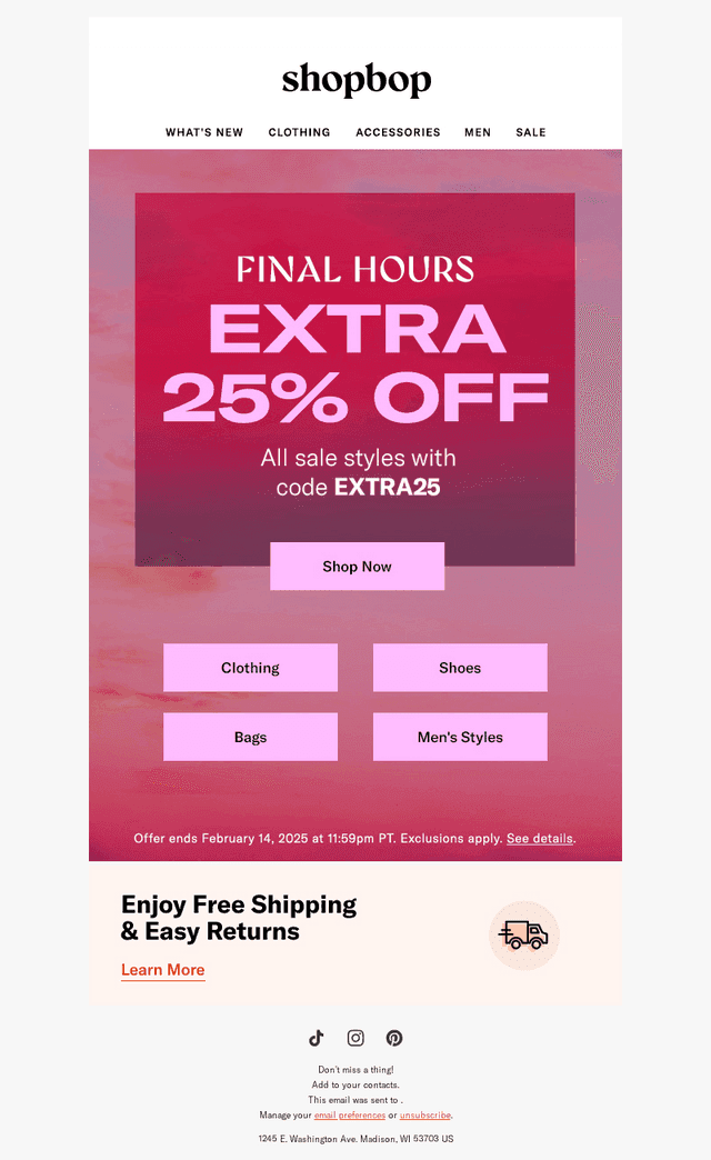 FINAL HOURS: extra 25% off sale