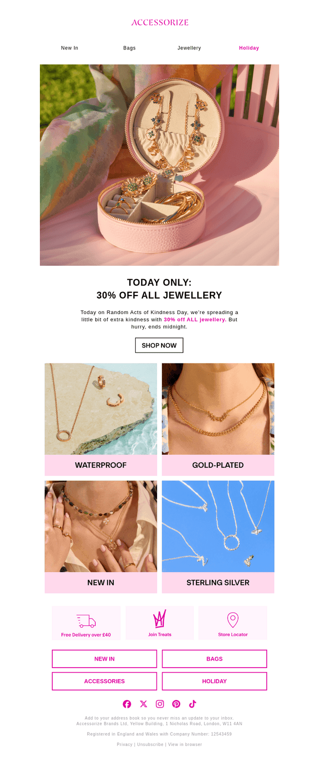 TODAY ONLY: 30% off all Jewellery