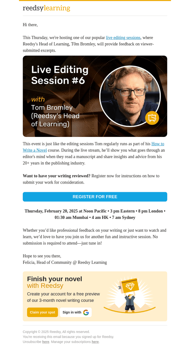 You're invited: Submit your opening chapter for live editing