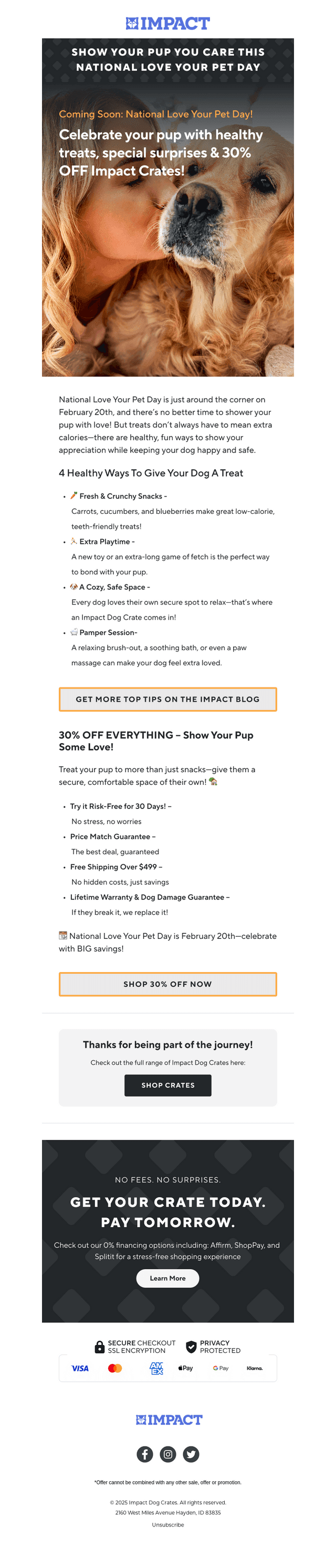 Impact Dog Crates email from Tue, Feb 18, 2025