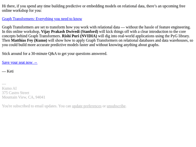 Kumo.AI email from Tue, Feb 18, 2025