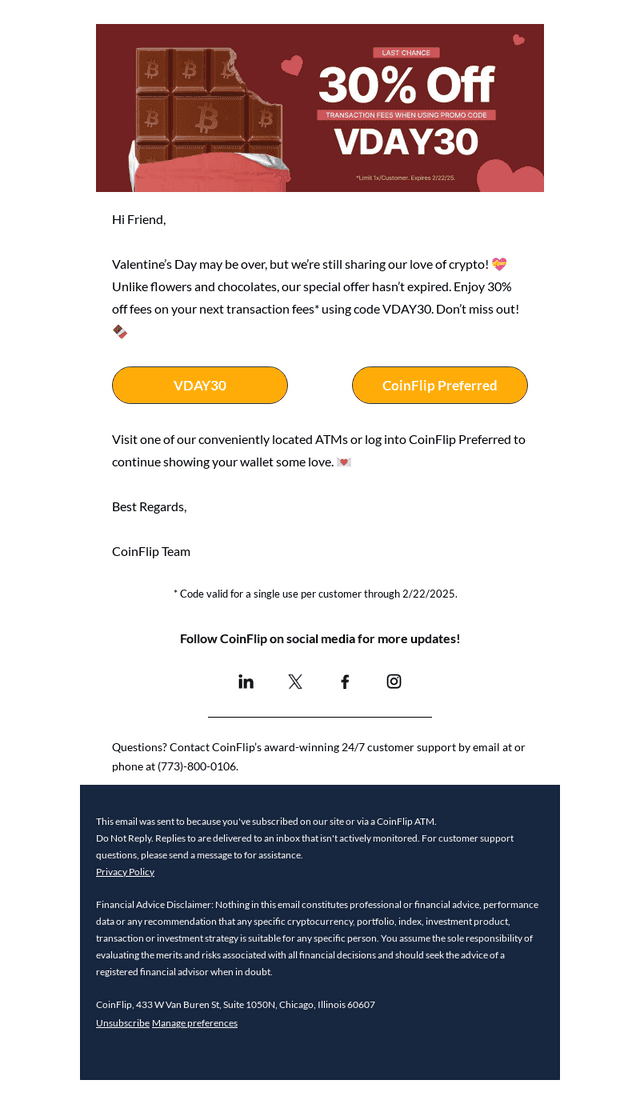 CoinFlip email from Wed, Feb 19, 2025