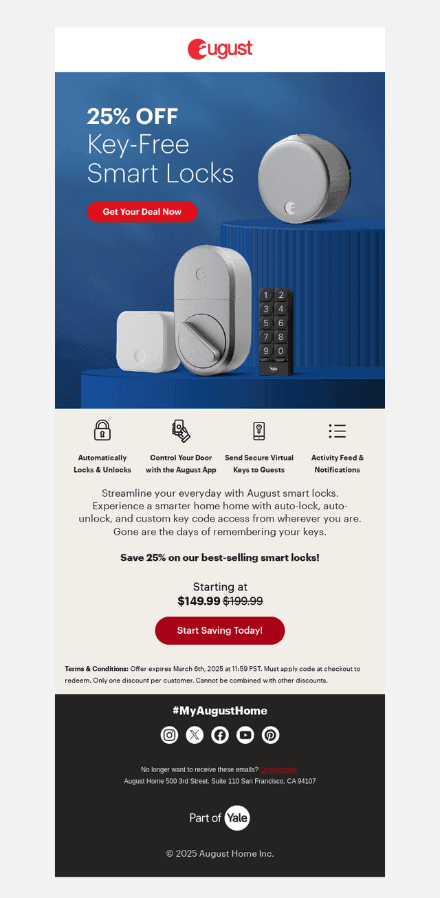 It's Yours—25% Off Our Best-Selling Smart Locks.