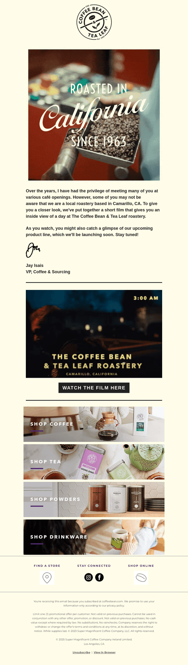The Coffee Bean & Tea Leaf email from Thu, Feb 20, 2025