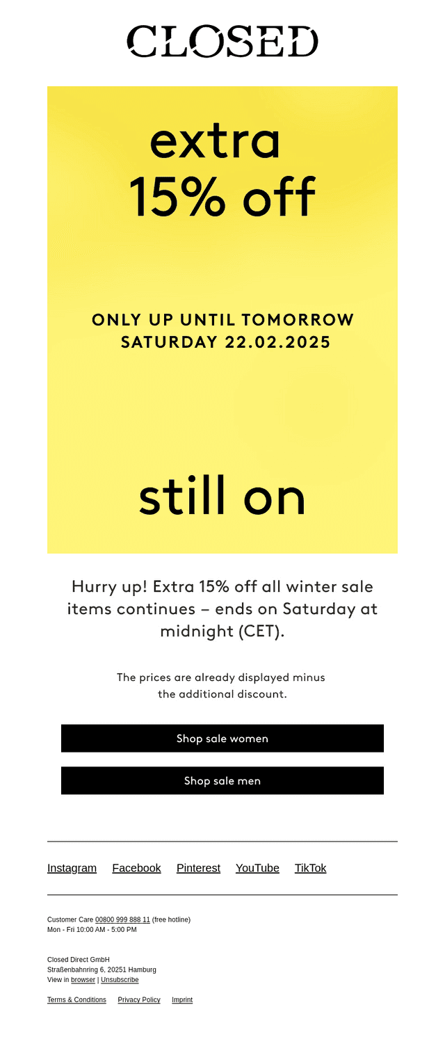 Extra 15% off all winter sale items continues