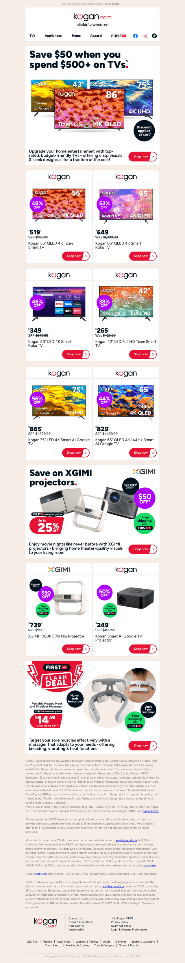 Get $50 OFF when you spend $500+ on TVs!