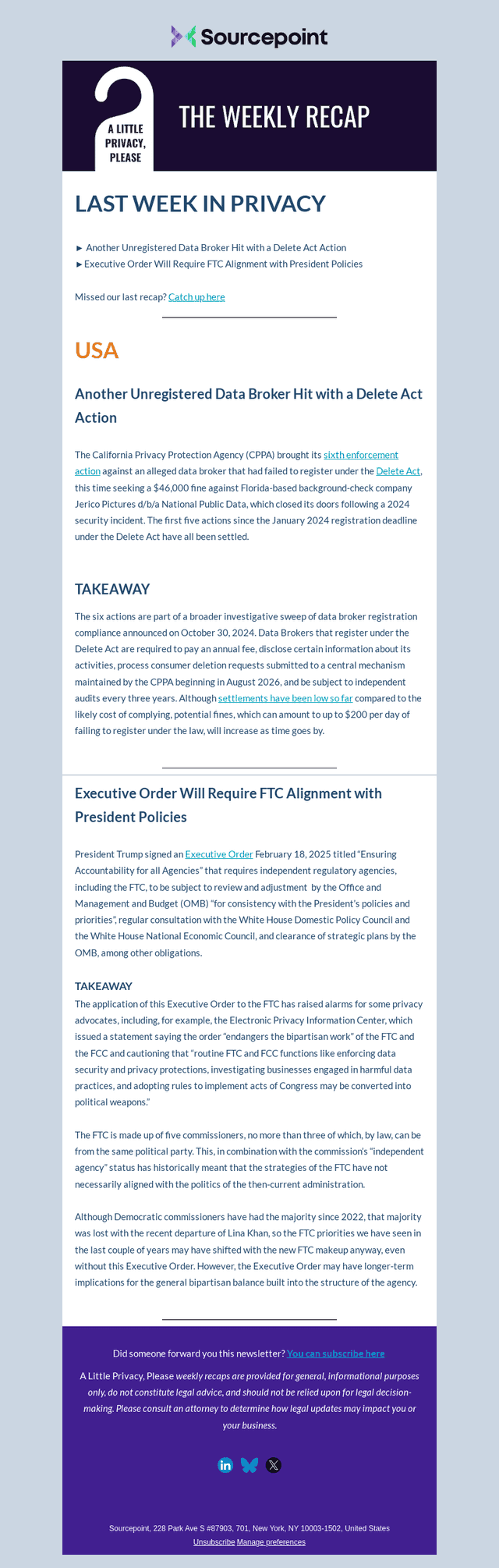 FTC Changes & CA Delete Act Enforcement Update