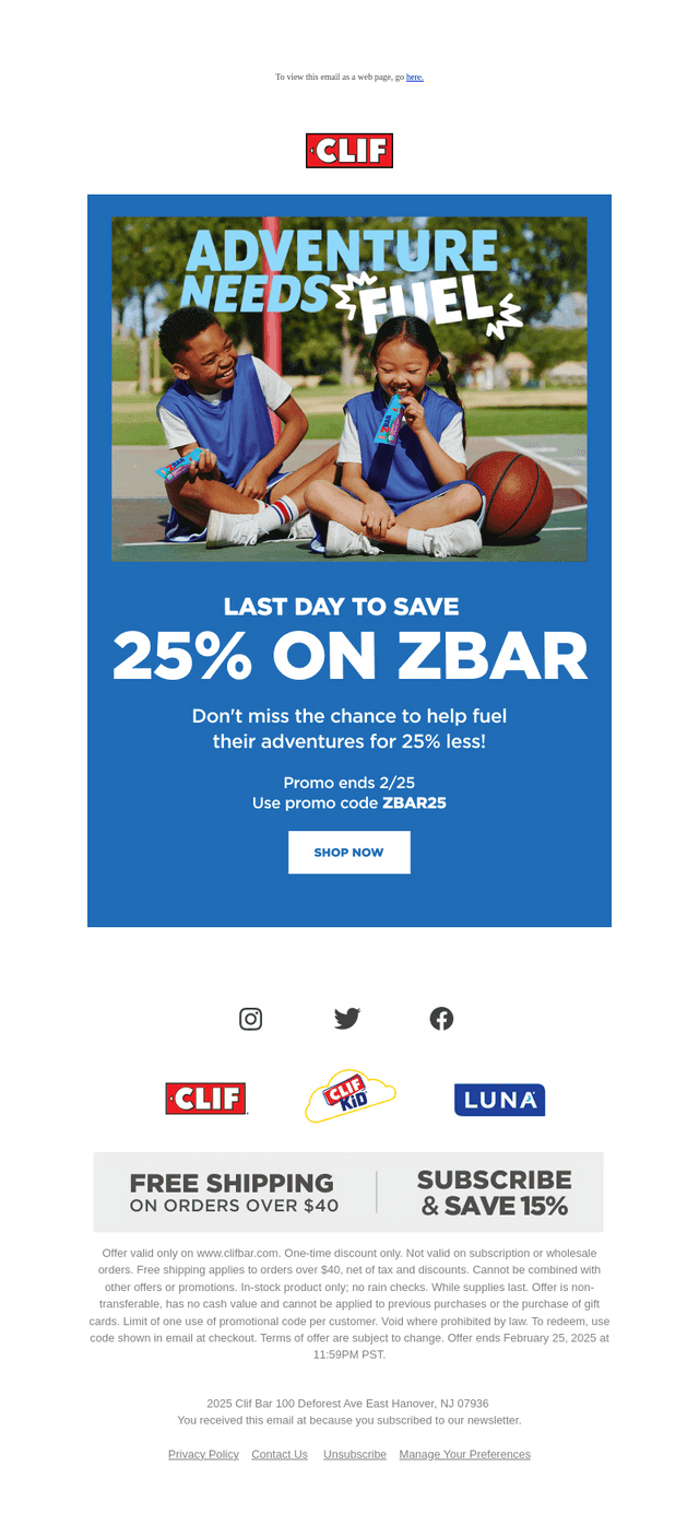 Last Day for 25% Off Zbar!