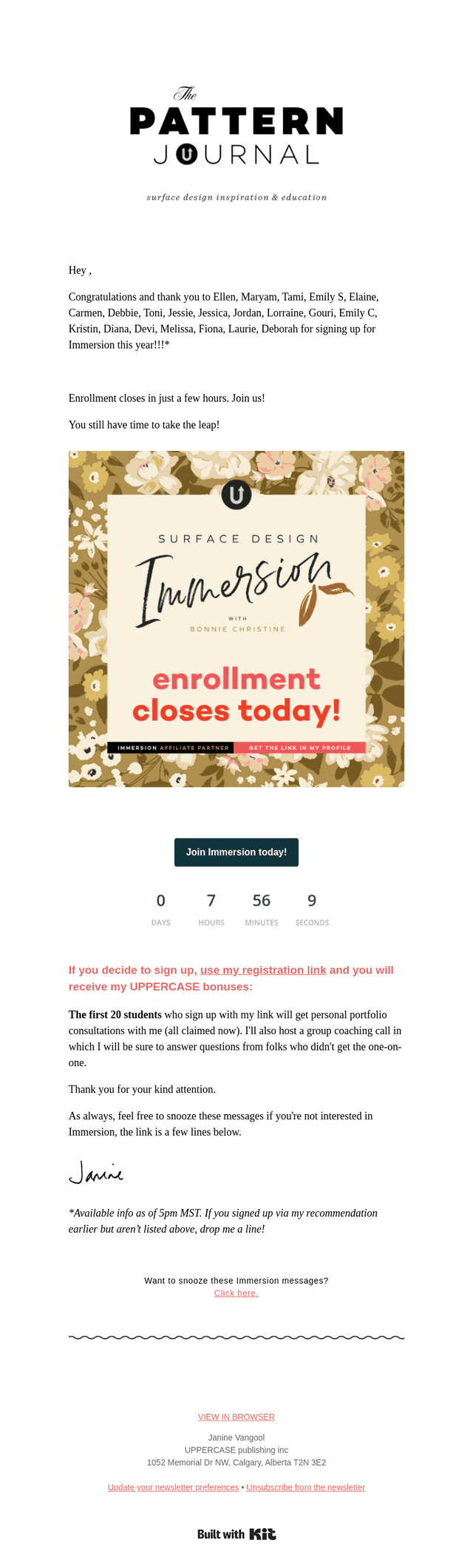 Immersion closes tonight! 🌟