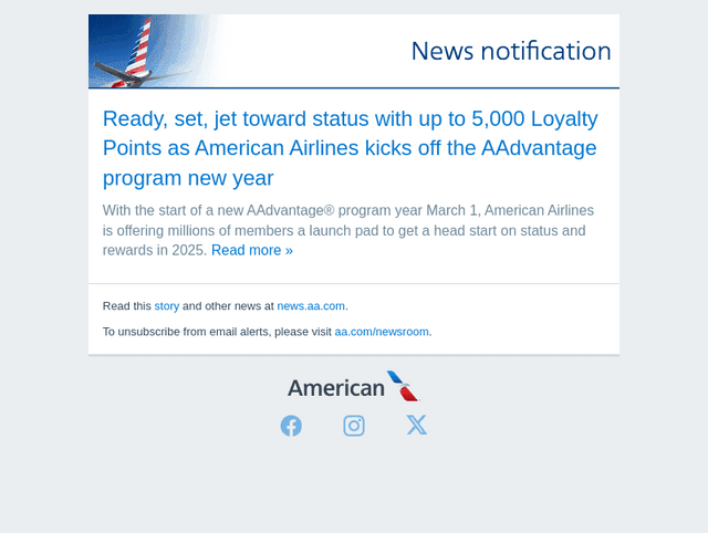 American Airlines email from Wed, Feb 26, 2025