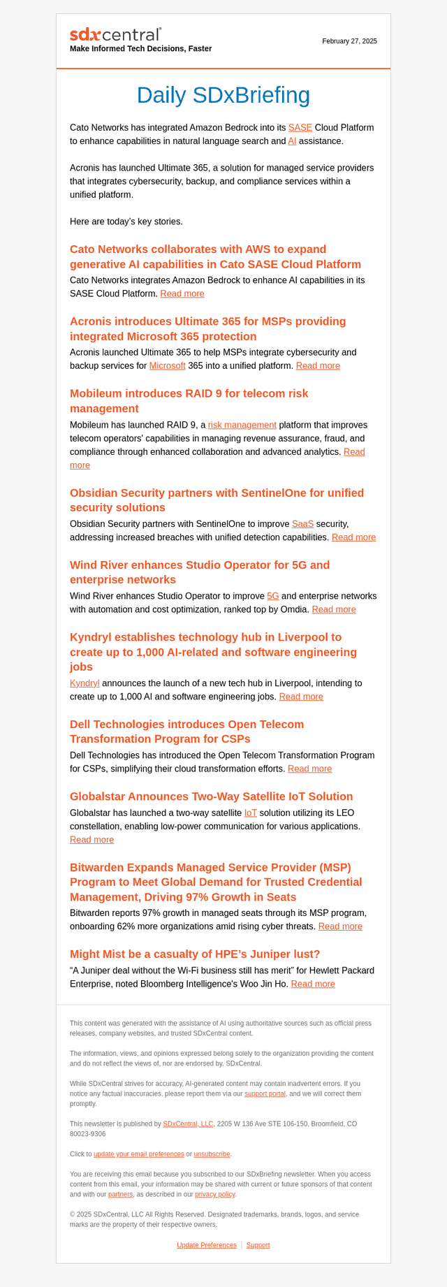 AI, security, and telecom news updates for today.