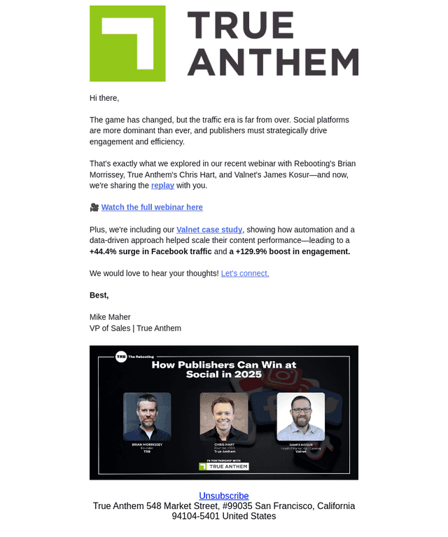 True Anthem email from Thu, Feb 27, 2025