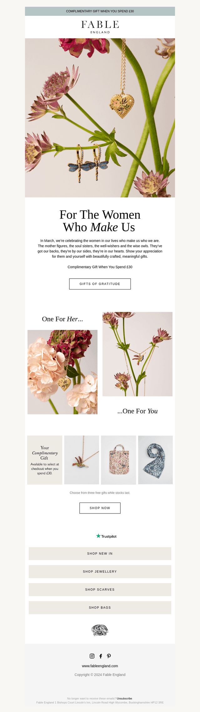 Complimentary Gift When You Spend £30