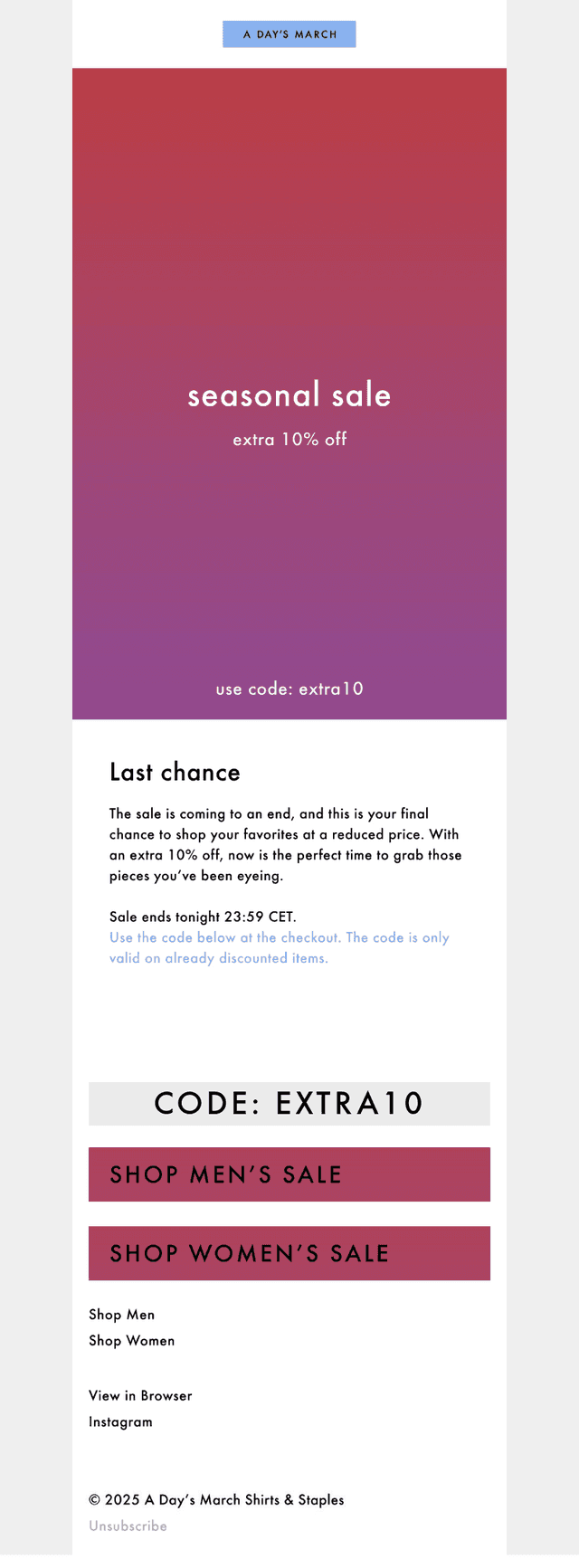 Sale ends today.