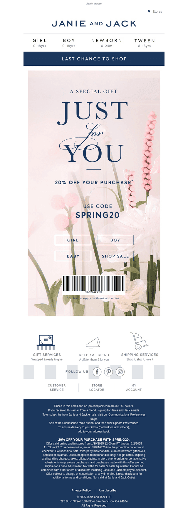 Use code SPRING20 before it ends tonight