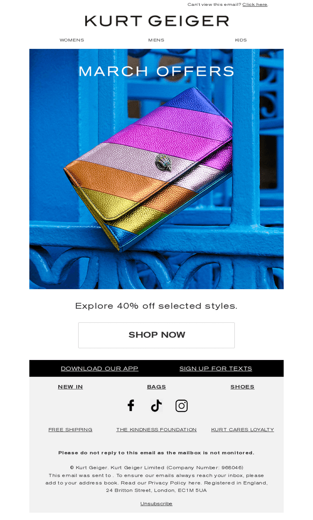 March Offers | 40% Off Selected Styles