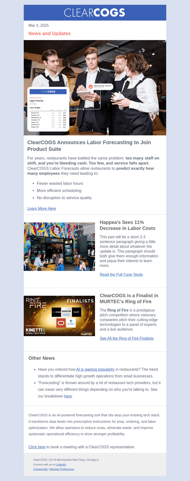 ClearCOGS News: Labor Forecasting Launch, MURTEC, & Major Savings!