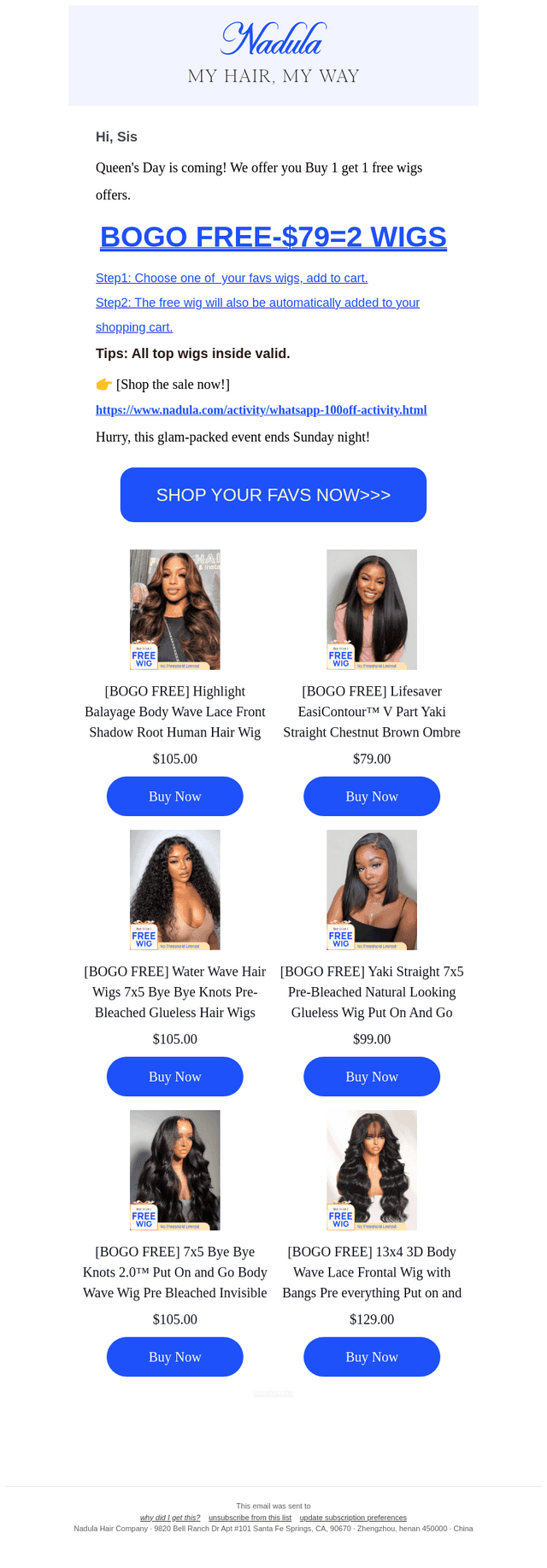 FREE Wig ($99 Value) with Every Order!
