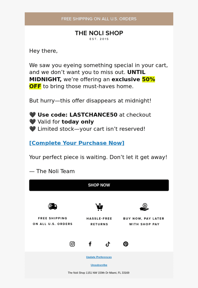 🚨 50% OFF YOUR CART UNTIL MIDNIGHT