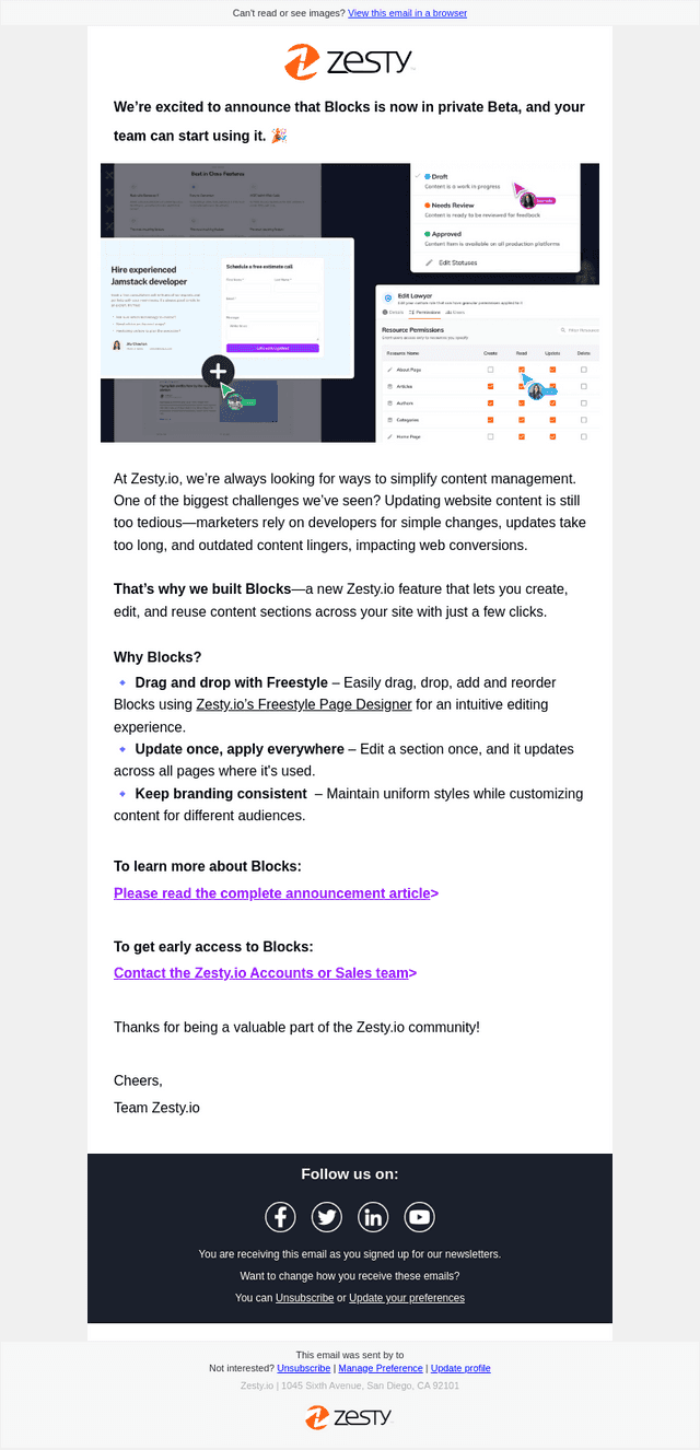 Zesty.io email from Tue, Mar 4, 2025