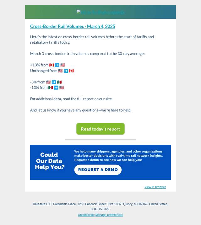Daily cross-border rail update through March 3